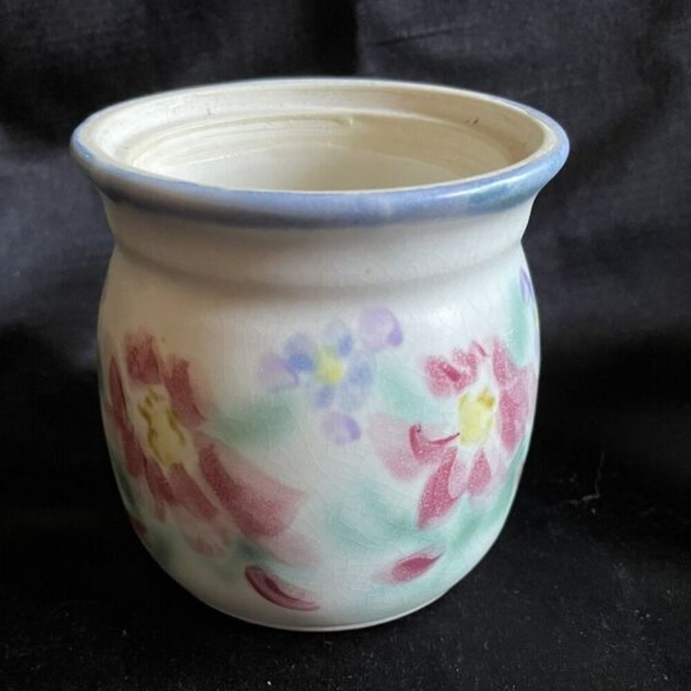 Clouds Folsom Pottery Cup or Vase Floral Handmade 1993 Signed 3" Tall Vintage S